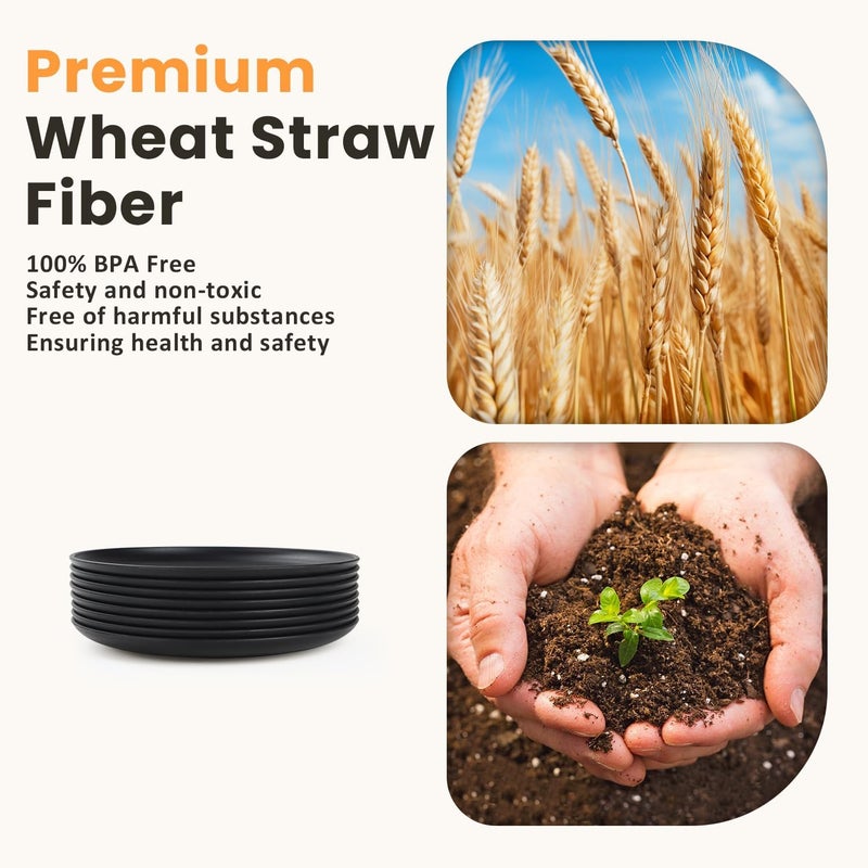 Homienly Wheat Straw Small Plates Unbreakable Lightweight Dinner Dishes Plate Set of 8 Alternative to Plastic Plates for Dessert Snack Appetizer  6 inch Microwave and Dishwasher Safe  Black - Image 3