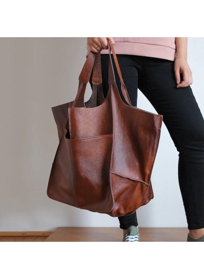 Yogodlns Yogodlns Vintage Soft PU Leather Tote Bag for Women New Large Capacity Shoulder Bag Luxury Handle Bags Splicing Hobo Bags Purse 