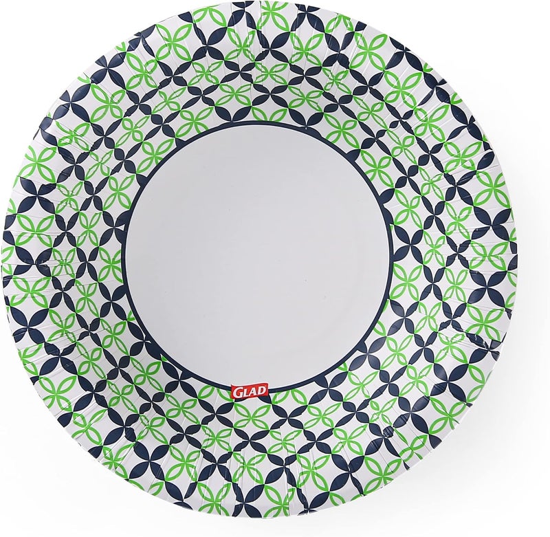 Glad Round Disposable Paper Bowls with Blue and Green Happy Daisies Design | Soak Proof, Cut-Resistant, Microwaveable Heavy Duty Disposable Bowls | 16 oz, 40 Count Cute Design Floral Paper Bowls - Image 2