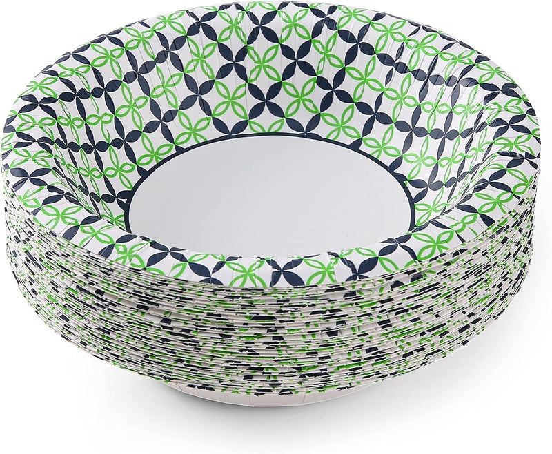 Glad Round Disposable Paper Bowls with Blue and Green Happy Daisies Design | Soak Proof, Cut-Resistant, Microwaveable Heavy Duty Disposable Bowls | 16 oz, 40 Count Cute Design Floral Paper Bowls - Image 4