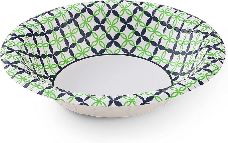 Glad Round Disposable Paper Bowls with Blue and Green Happy Daisies Design | Soak Proof, Cut-Resistant, Microwaveable Heavy Duty Disposable Bowls | 16 oz, 40 Count Cute Design Floral Paper Bowls - Image 5