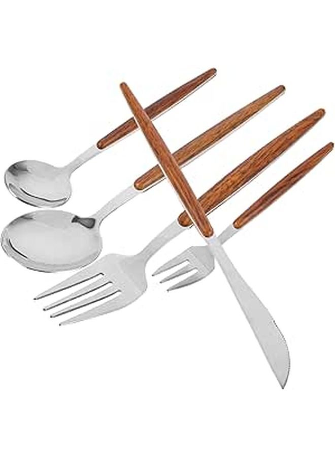 5 قطع من أدوات المائدة الفولاذية المقاوم للصدأ مع مقابض خشبية: شوك وسكاكين وملاعب للمنزل والمطعم والفندق - Image 1