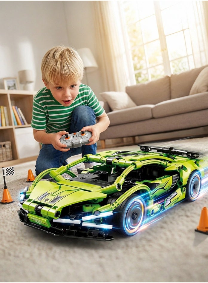 مجموعة بناء سيارة خارقة تعمل بجهاز تحكم عن بعد 2 في 1 - سيارة سباق دريفت عالية السرعة بتردد 2.4 جيجاهرتز - لعبة تجميع ذاتية - هدية تعليمية STEM للأطفال والكبار - Image 1