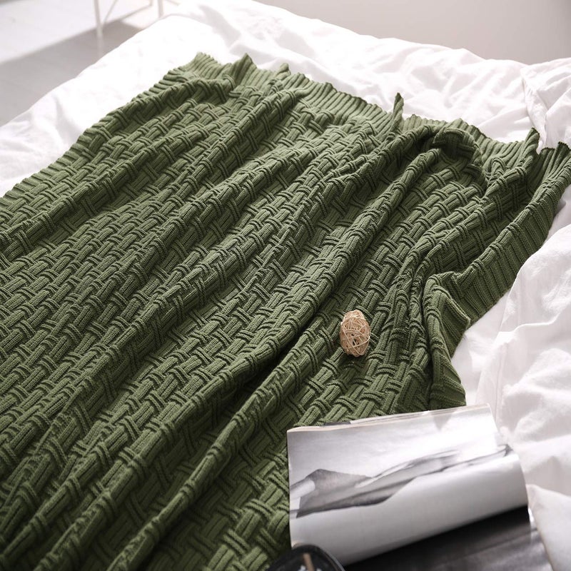 TREELY 100 Cotton Knitted Throw Blanket Couch Cover Blanket50 x 60 Inches Green Forest