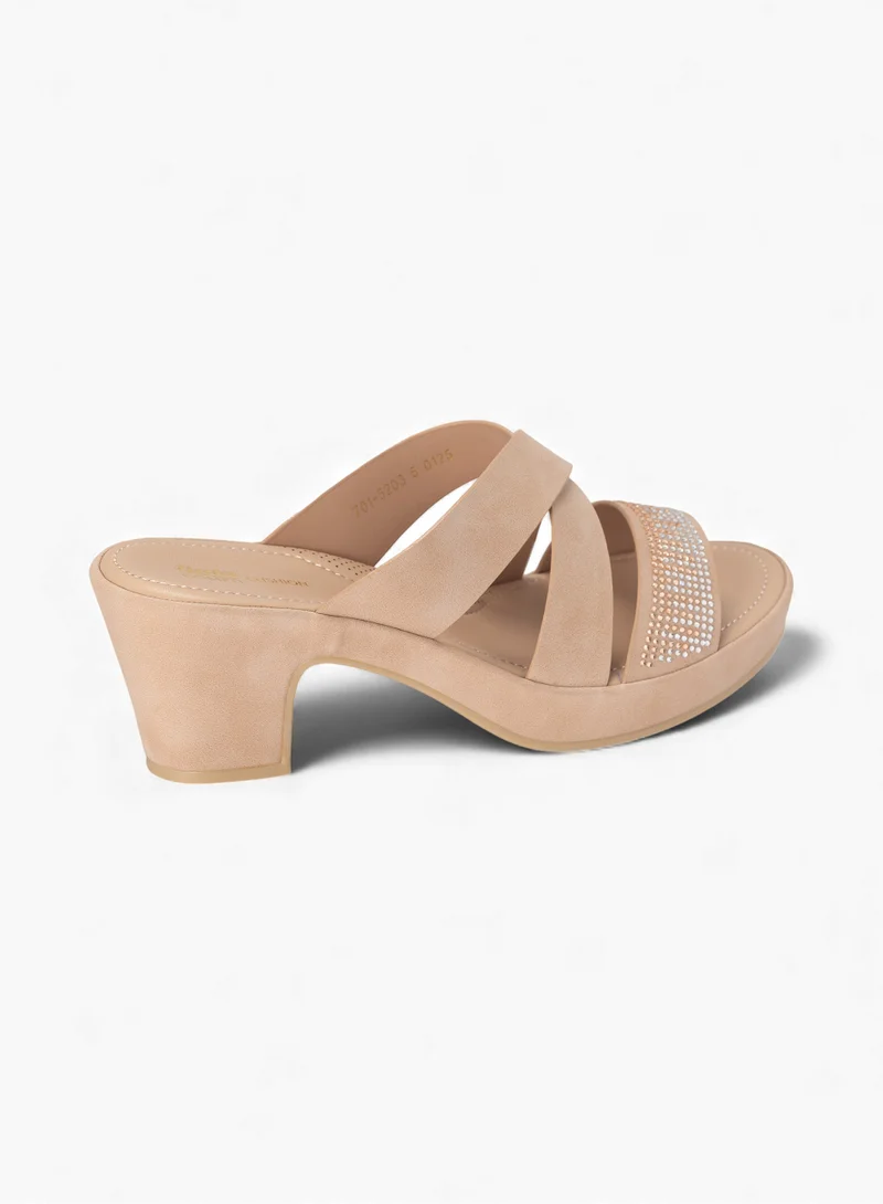 Bata  Comfit Heeled Slip-On Sandals with Rhinestone Detail for Women | Best Price UAE