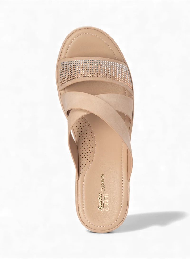 Bata  Comfit Heeled Slip-On Sandals with Rhinestone Detail for Women | Best Price UAE