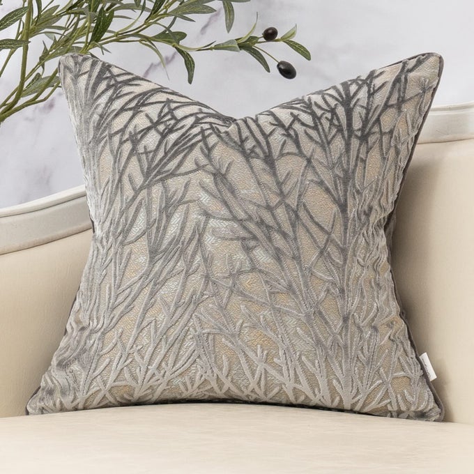 DARK GREY TWIGS THROW PILLOW COVER BRANCHES VELVET CUSHION CASE NEUTRAL PILLOWCASE FOR SOFA COUCH BEDROOM LIVING ROOM HOME DECOR18X18 INCH