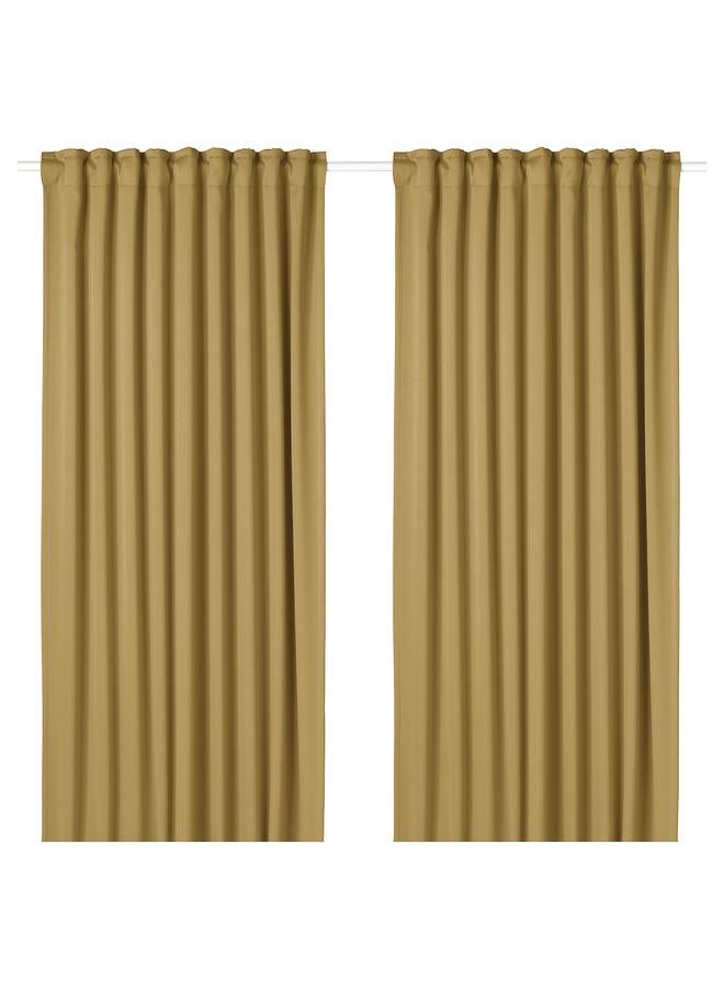Zaboon Room darkening curtains, 1 pair, with heading tape/beige-yellow, 145x300 cm - Image 1