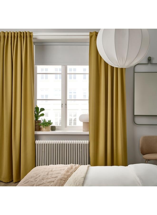 Zaboon Room darkening curtains, 1 pair, with heading tape/beige-yellow, 145x300 cm - Image 2