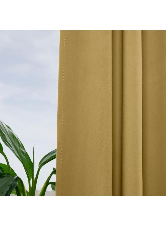 Zaboon Room darkening curtains, 1 pair, with heading tape/beige-yellow, 145x300 cm - Image 4