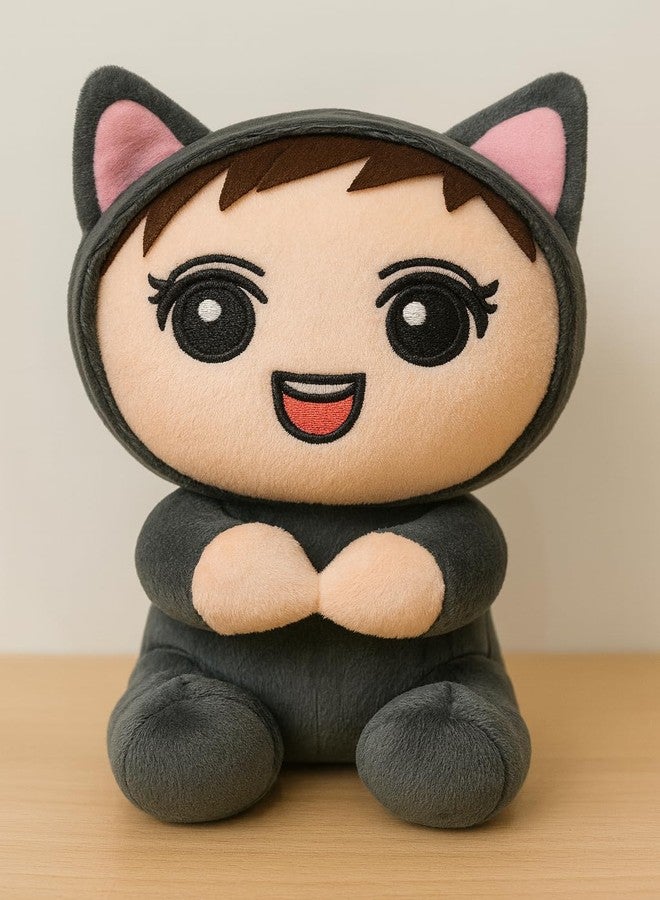 Saro Cute Plush Cat Stuffed Animal Toy, Grey and Pink, Large Eyes DesignKawaii Anime Style | Plush Cat Doll, Grey with Pink Ears, Soft Stuffed Animal Toy - Image 4