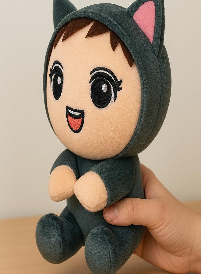 Saro Cute Plush Cat Stuffed Animal Toy, Grey and Pink, Large Eyes DesignKawaii Anime Style | Plush Cat Doll, Grey with Pink Ears, Soft Stuffed Animal Toy - Image 2