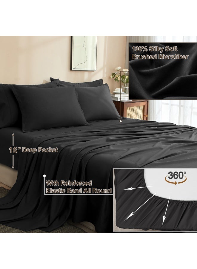PHF 7 Piece King Bed-in-a-Bag Comforter Set, Ultra Soft Cozy Lightweight Bedding, Set includes Comforter (230 cm x 265 cm), Flat Sheet (275 cm x 260 cm) and Fitted Sheet ( 198 cm x 203 cm) with a 40 cm Deep Pocket , 4 Pillowcases (2pc 50 cm x 90 cm + 2pc 50 cm x 100 cm), Black - Image 5