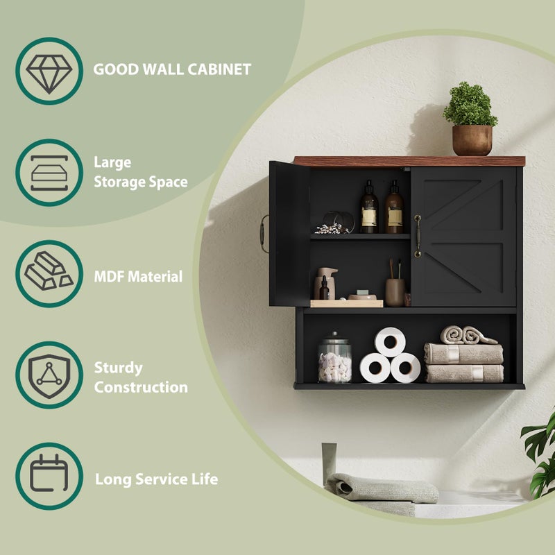 Smuxee Farmhouse Bathroom Cabinet Wall Mounted, Black Medicine Cabinet with Adjustable Shelf, Bathroom Cabinet for Living Room, Laundry Room - Image 5
