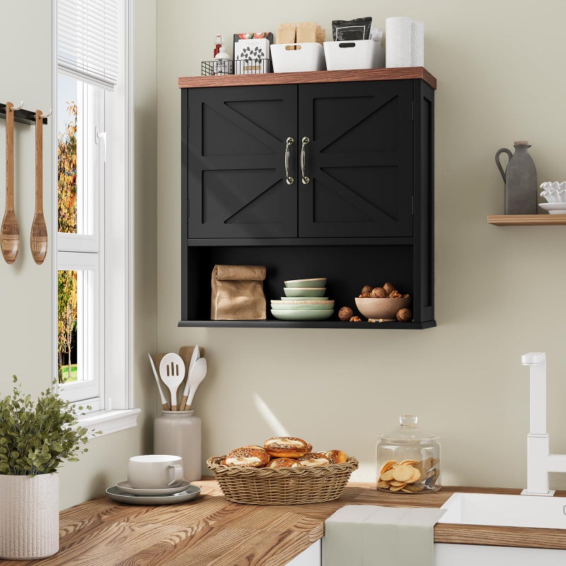 Smuxee Farmhouse Bathroom Cabinet Wall Mounted, Black Medicine Cabinet with Adjustable Shelf, Bathroom Cabinet for Living Room, Laundry Room - Image 2