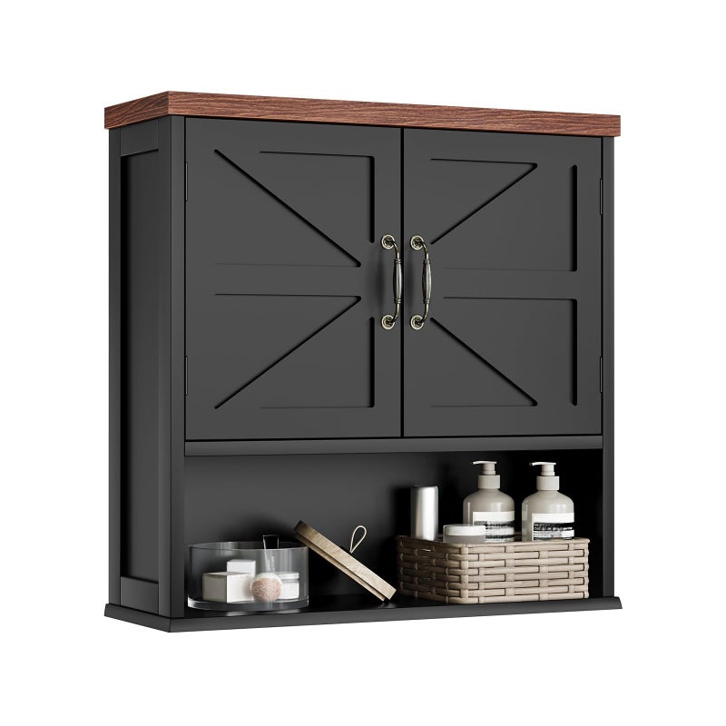 Smuxee Farmhouse Bathroom Cabinet Wall Mounted, Black Medicine Cabinet with Adjustable Shelf, Bathroom Cabinet for Living Room, Laundry Room - Image 1