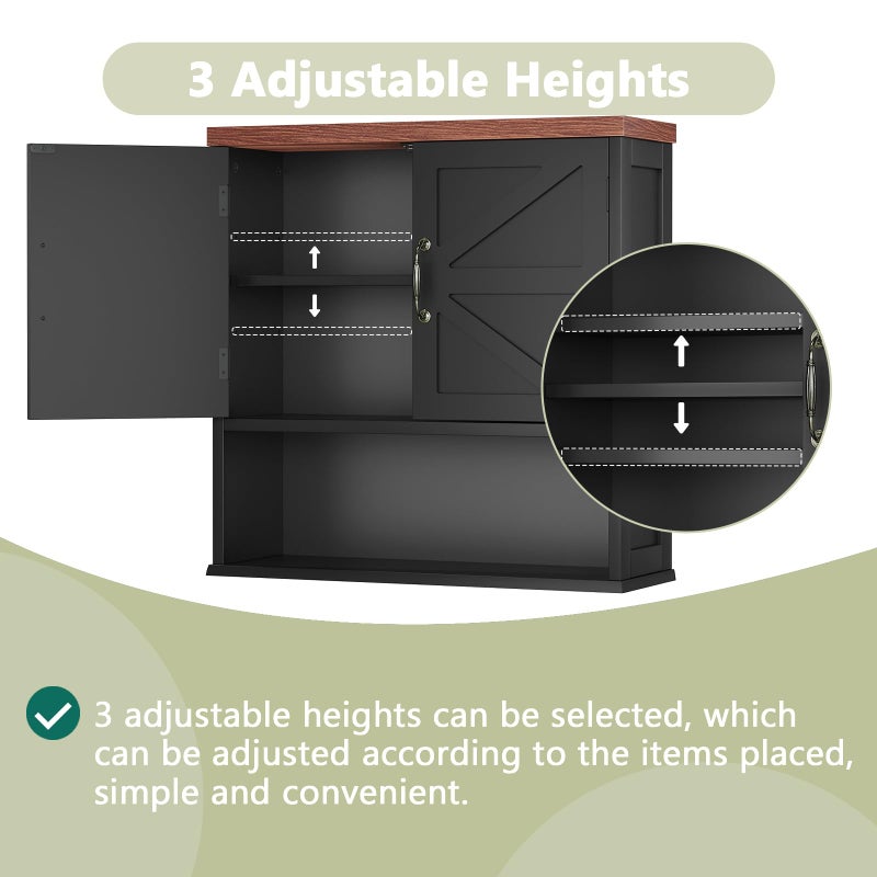 Smuxee Farmhouse Bathroom Cabinet Wall Mounted, Black Medicine Cabinet with Adjustable Shelf, Bathroom Cabinet for Living Room, Laundry Room - Image 3