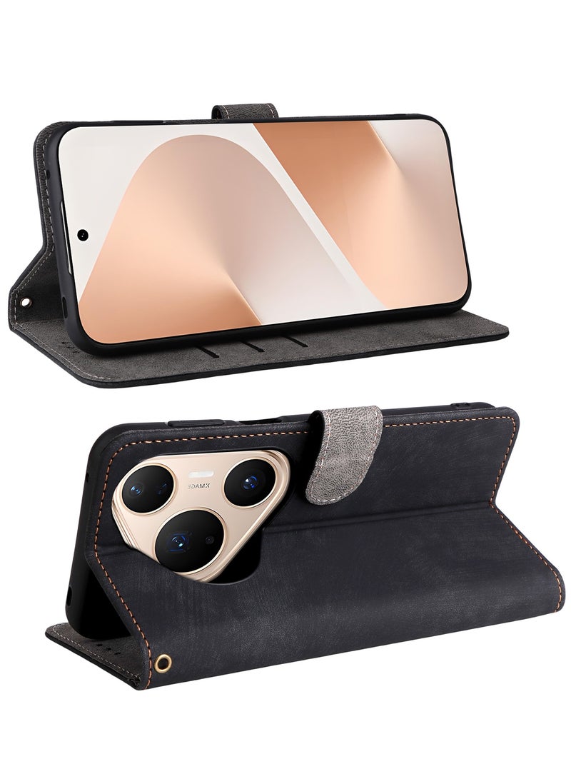 For Huawei Pura 80 Pro / 80 Pro+ Flip Cover with Detachable lanyard, PU Leather Full Body Protection Shockproof Flip Mobile Phone Case, RFID Anti-theft Brush Folio Wallet Case  - Image 2