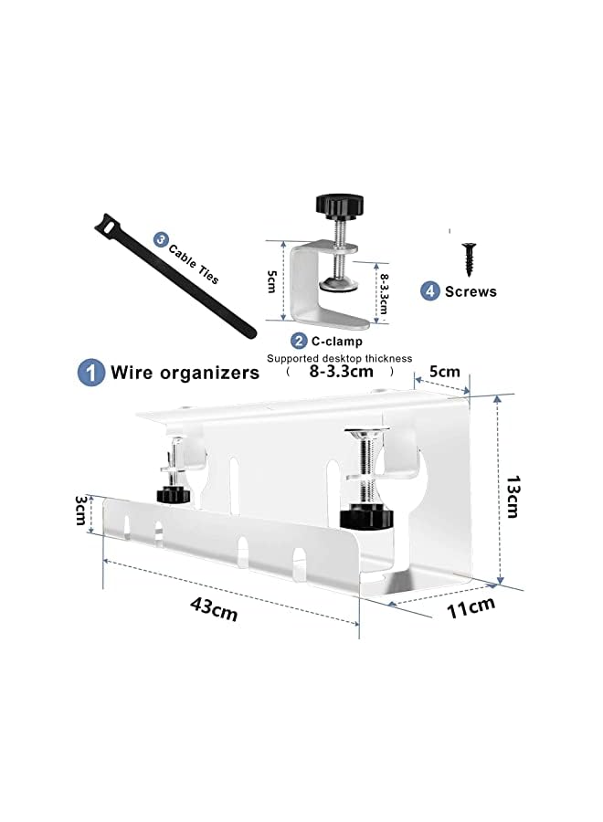 PROMASS صينية إدارة كابلات المكتب - بدون ضرر للمكتب، إدارة كابلات المكتب القائم المثالية، إدارة كابلات تحت الطاولة مع مشابك مطورة تثبت بدون حفر في المكتب - Image 5