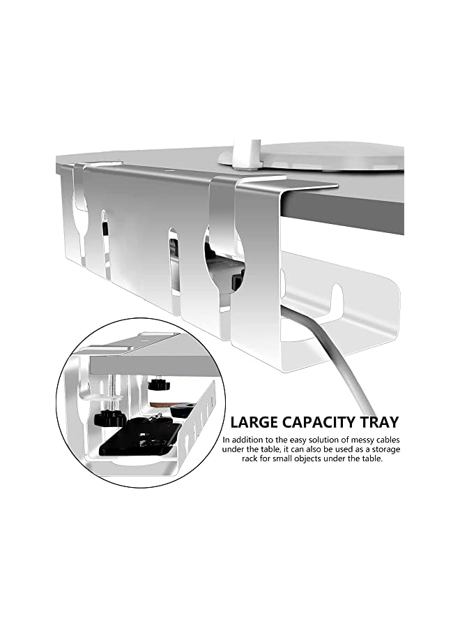 PROMASS صينية إدارة كابلات المكتب - بدون ضرر للمكتب، إدارة كابلات المكتب القائم المثالية، إدارة كابلات تحت الطاولة مع مشابك مطورة تثبت بدون حفر في المكتب - Image 2
