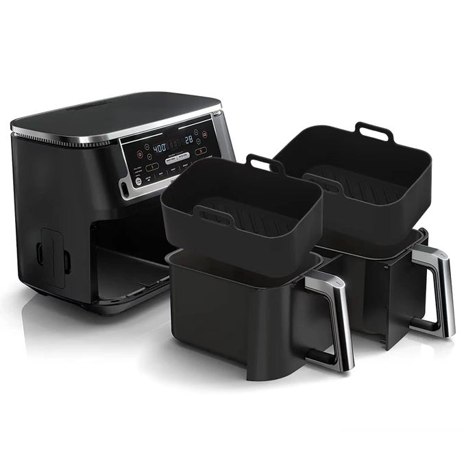 2PCS AIR FRYER SILICONE LINERS RECTANGULAR FOR NINJA FOODI DUAL DZ201 8QTDZ090 6QT REUSABLE NON STICK AIRFRYER DUAL BASKET ACCESSORIES FOR CHEFMAN 6QTINSTANT VORTEX PLUS XL 8QT BLACK