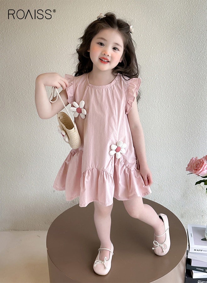 roaiss Girl Summer Floral Dress with Mini Bag, Stylish Casual Dress, Ruffle Sleeve Dress, Suit for Beach, Travel, Wedding or Any Occasion - Image 3