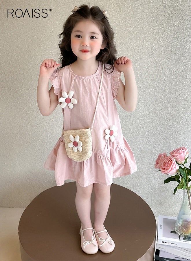 roaiss Girl Summer Floral Dress with Mini Bag, Stylish Casual Dress, Ruffle Sleeve Dress, Suit for Beach, Travel, Wedding or Any Occasion - Image 5