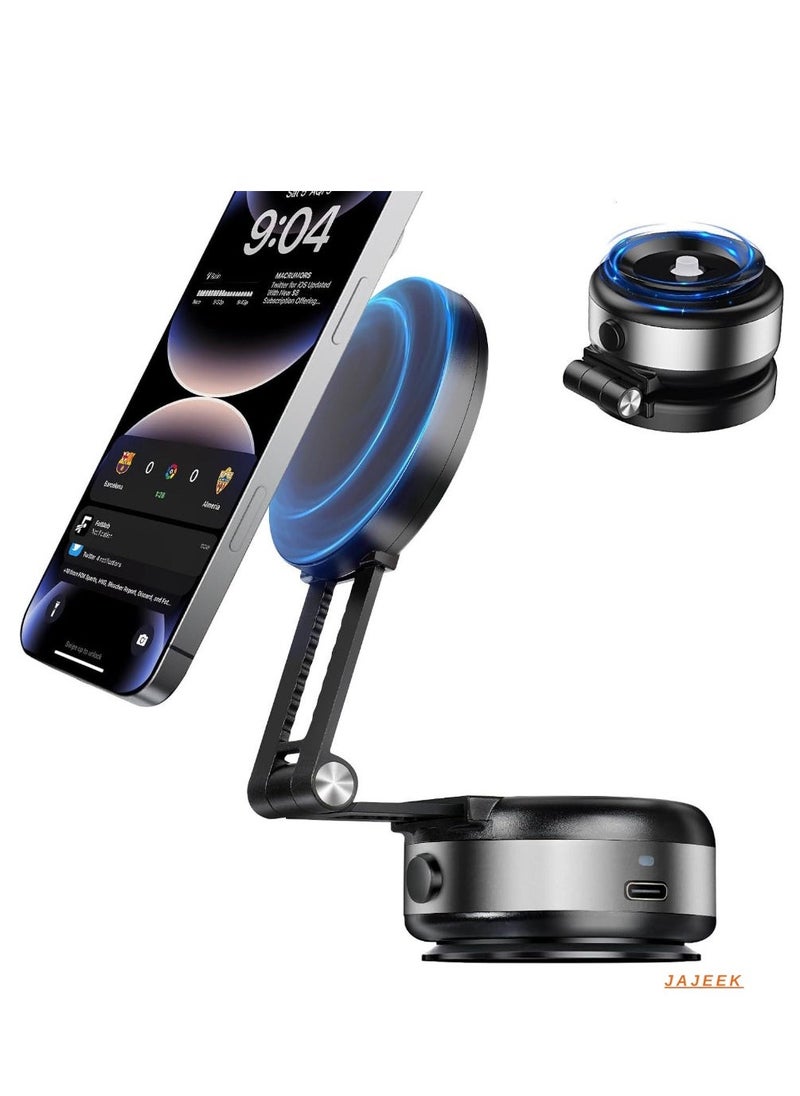JAJEEK Electric Vacuum Magnetic Suction Phone Mount – 360° Rotating Magnetic Phone Holder, Foldable Smart Double-Sided Suction for Car, Mirror, and Smooth Surfaces (Silver) – Strong Magnetic Car Phone Holder - Image 1