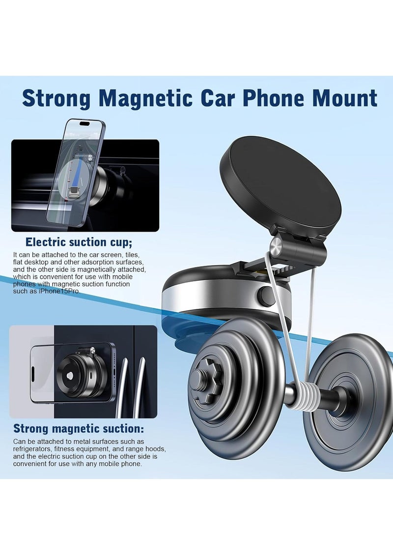 JAJEEK Electric Vacuum Magnetic Suction Phone Mount – 360° Rotating Magnetic Phone Holder, Foldable Smart Double-Sided Suction for Car, Mirror, and Smooth Surfaces (Silver) – Strong Magnetic Car Phone Holder - Image 4