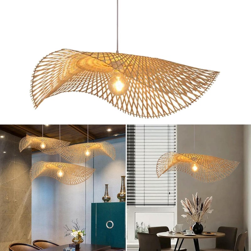 klarako Modern Woven Bamboo Pendant Light Wicker Lampshade Ceiling Lamp Straw Hat Lamp Shade for Living Room Dining Rroom Restaurant Bar Decoration, 45cm - Image 2