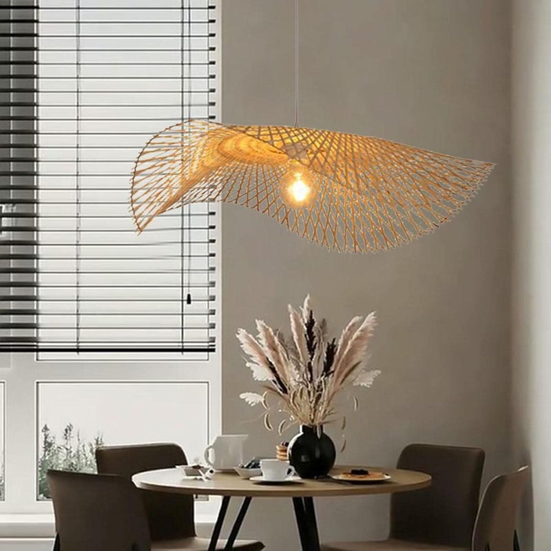 klarako Modern Woven Bamboo Pendant Light Wicker Lampshade Ceiling Lamp Straw Hat Lamp Shade for Living Room Dining Rroom Restaurant Bar Decoration, 45cm - Image 5