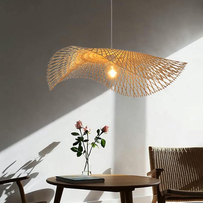 klarako Modern Woven Bamboo Pendant Light Wicker Lampshade Ceiling Lamp Straw Hat Lamp Shade for Living Room Dining Rroom Restaurant Bar Decoration, 45cm - Image 4