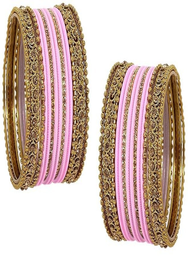 BANGLESKART طقم أساور تقليدية من المعدن مرصع بأحجار الزركون اللامعة للنساء والفتيات، باللون الوردي - Image 3