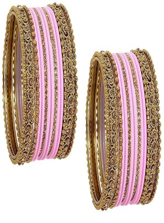 BANGLESKART طقم أساور تقليدية من المعدن مرصع بأحجار الزركون اللامعة للنساء والفتيات، باللون الوردي - Image 4
