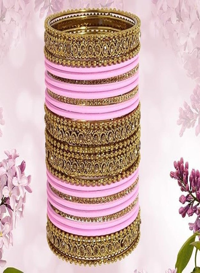 BANGLESKART طقم أساور تقليدية من المعدن مرصع بأحجار الزركون اللامعة للنساء والفتيات، باللون الوردي - Image 5