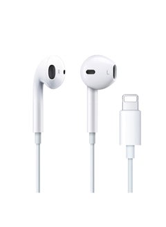 Recci Wired Earphones Hi-Fi Lightning with Microphone and Volume Control Buttons, 120 cm White  - Image 1