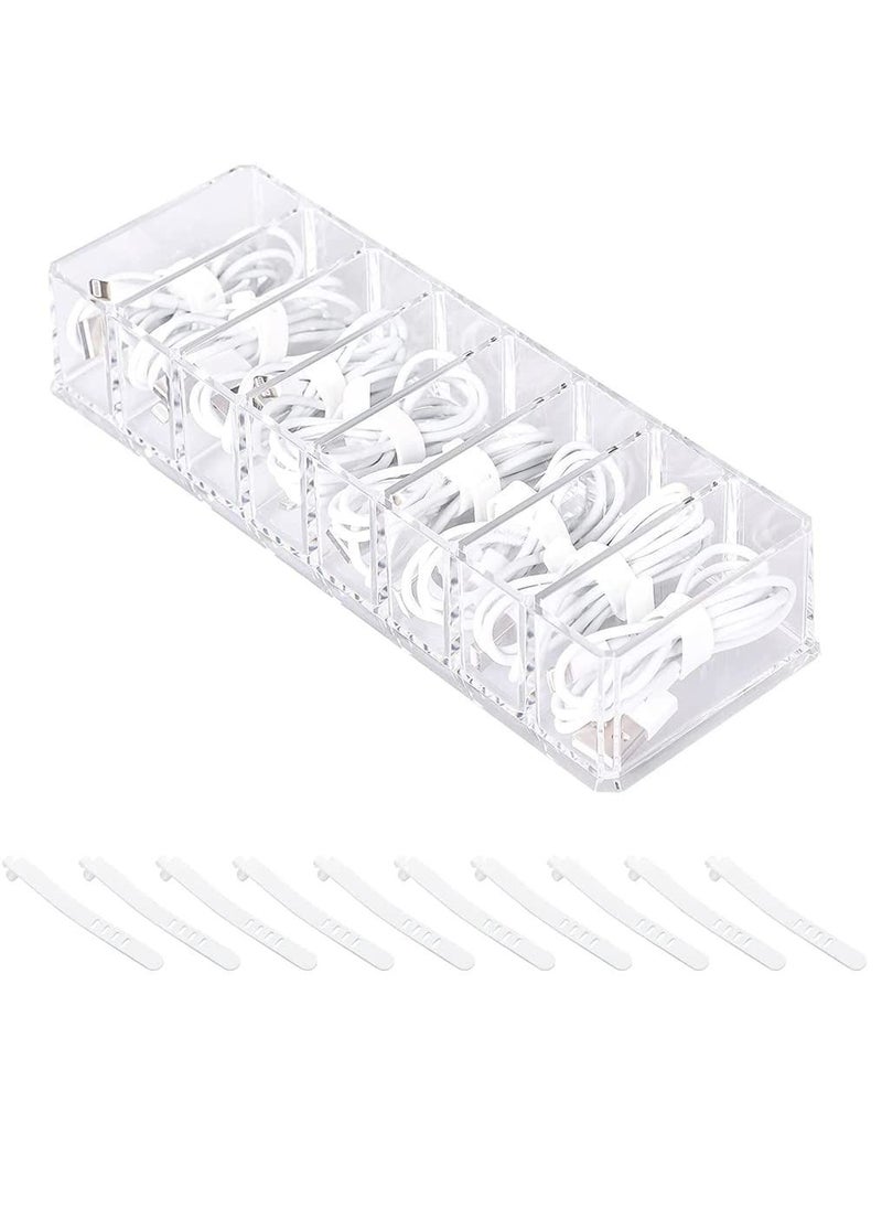 SYOSI Plastic Cable Management Box with 10 Wire Ties Clear Power Cord Organizer with 8 Compartments Electronics Organizer for Office Home Use Desk Accessories Storage for Stationery Supplies  - Image 1