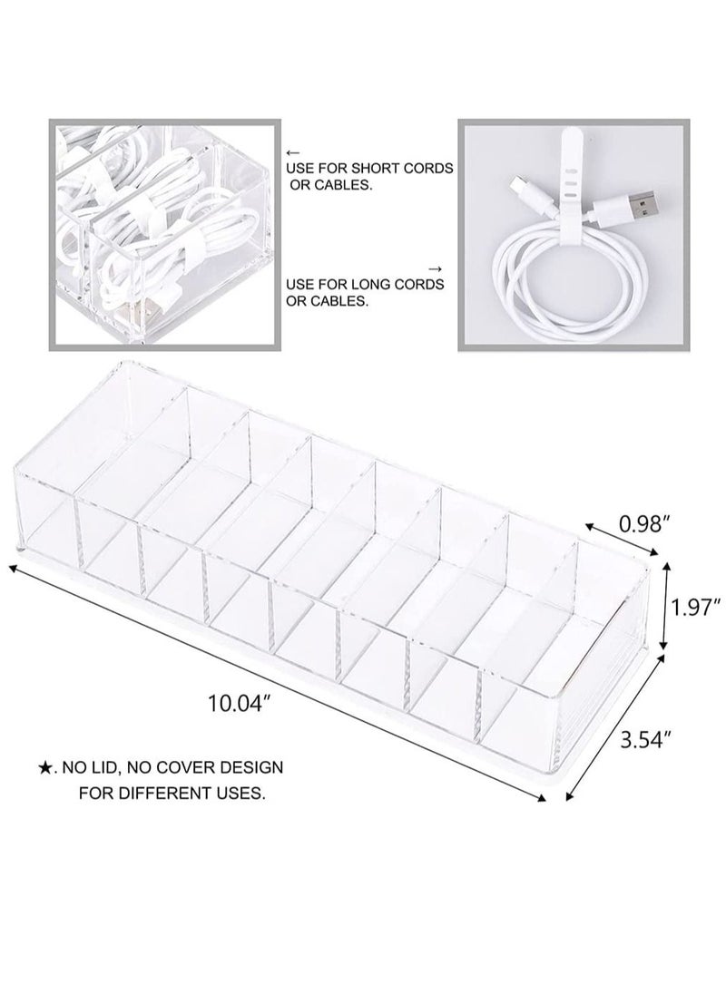 SYOSI Plastic Cable Management Box with 10 Wire Ties Clear Power Cord Organizer with 8 Compartments Electronics Organizer for Office Home Use Desk Accessories Storage for Stationery Supplies  - Image 4