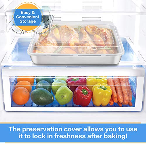 E-far Stainless Steel Baking Pan with Lid, 12⅓ x 9¾ x 2 Inch Rectangle Sheet Cake Pans with Covers Bakeware for Cakes Brownies Casseroles, Non-toxic & Healthy, Heavy Duty & Dishwasher Safe - Set of 2 - Image 5