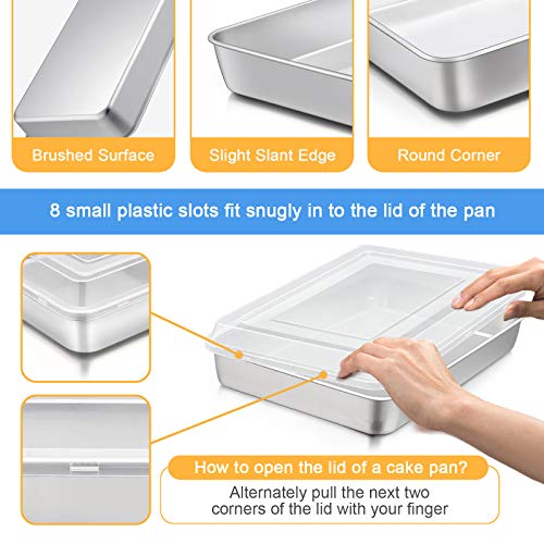 E-far Stainless Steel Baking Pan with Lid, 12⅓ x 9¾ x 2 Inch Rectangle Sheet Cake Pans with Covers Bakeware for Cakes Brownies Casseroles, Non-toxic & Healthy, Heavy Duty & Dishwasher Safe - Set of 2 - Image 3