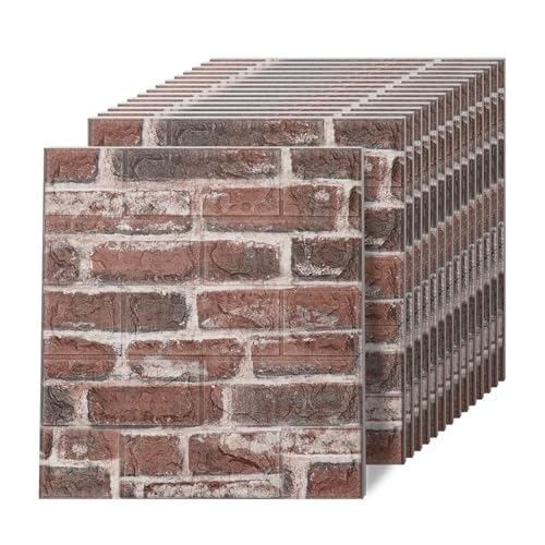 Greymond 3D Wall Panels Peel and Stick in Red White Stone, 10 PCS XPE Foam Stone 3D Wallpaper, Faux Brick Wall Panels for Bedroom, Stairs, Kitchen - Image 1