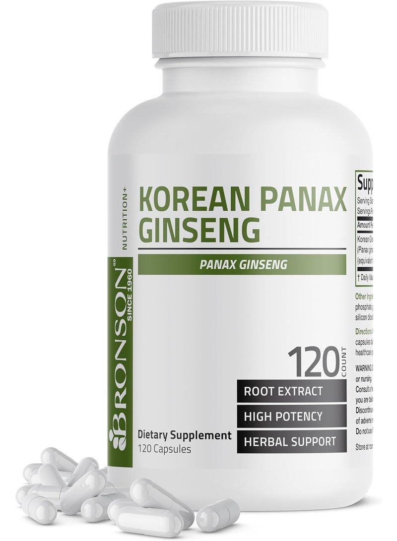 Bronson Korean Panax Ginseng Supports Energy, Endurance & Vitality + Memory and Mental Performance, 120 Capsules - Image 1