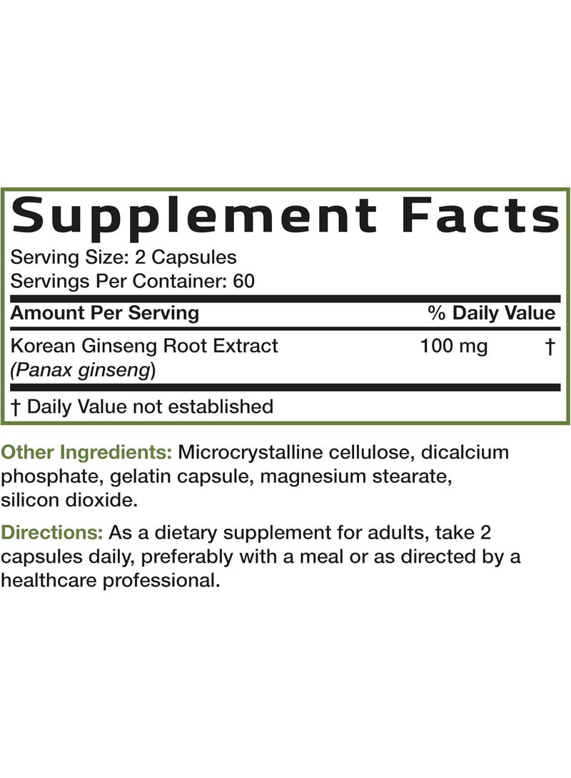 Bronson Korean Panax Ginseng Supports Energy, Endurance & Vitality + Memory and Mental Performance, 120 Capsules - Image 3