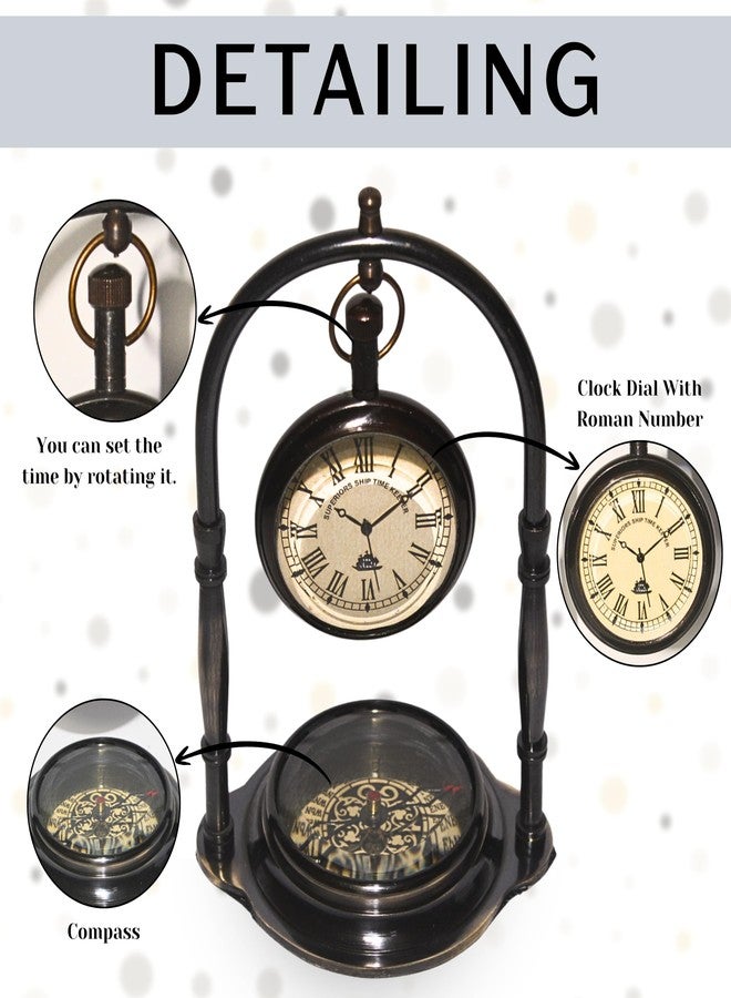 ليارا - ساعة طاولة نحاسية عتيقة مع بوصلة | تصميم بحري عتيق، منزل أنيق - Image 3