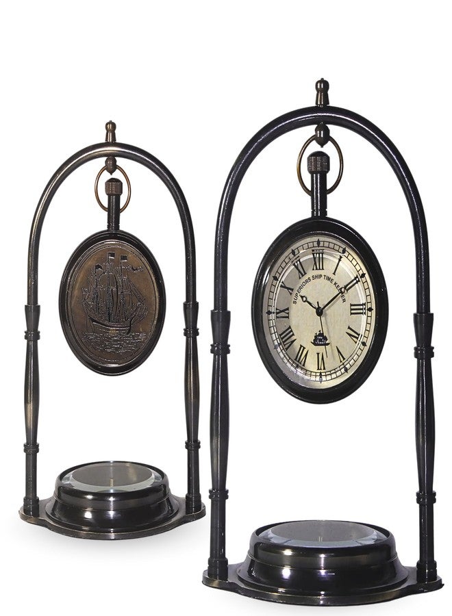 ليارا - ساعة طاولة نحاسية عتيقة مع بوصلة | تصميم بحري عتيق، منزل أنيق - Image 5