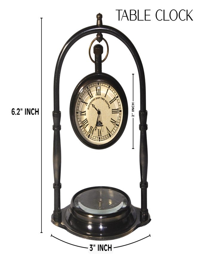 ليارا - ساعة طاولة نحاسية عتيقة مع بوصلة | تصميم بحري عتيق، منزل أنيق - Image 2