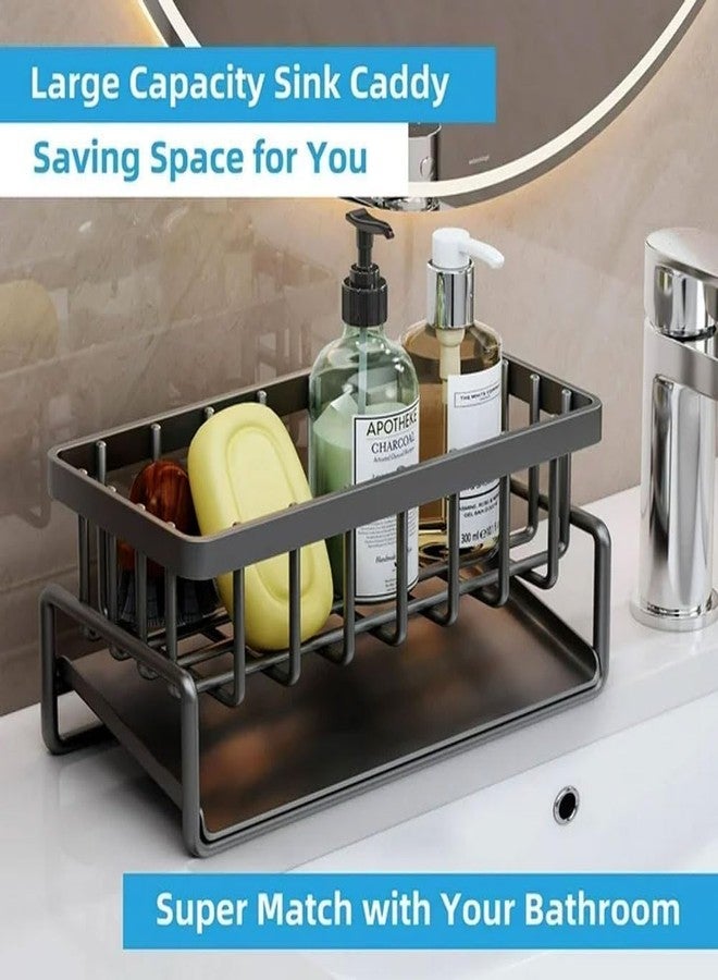 Simxen Metal Sink Organizer & Draining Rack – Stainless Steel Compact Kitchen Caddy for Sponges, Brushes, and Soap (Size : 23 x 10 x 9 cm,Black) - Image 3