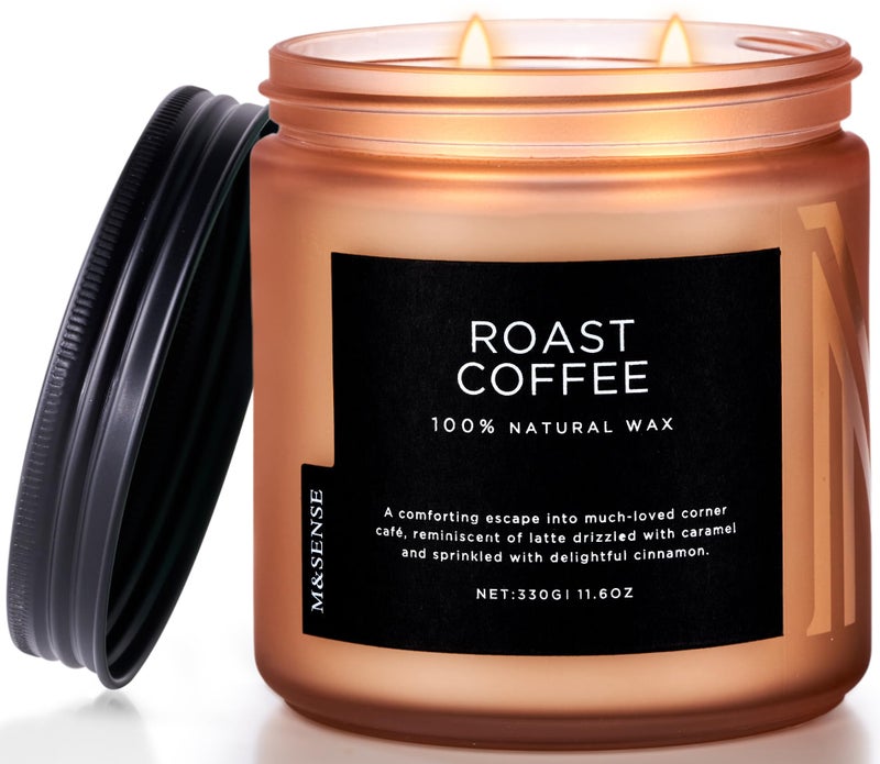 M&SENSE Coffee Candles Scented Strong, 2 Wick 11.6oz 70 Hours Burning Time Organic Natural Soy Wax Candle for Bedroom Kitchen Home Decor, Housewarming Gift for Men and Women - Image 1
