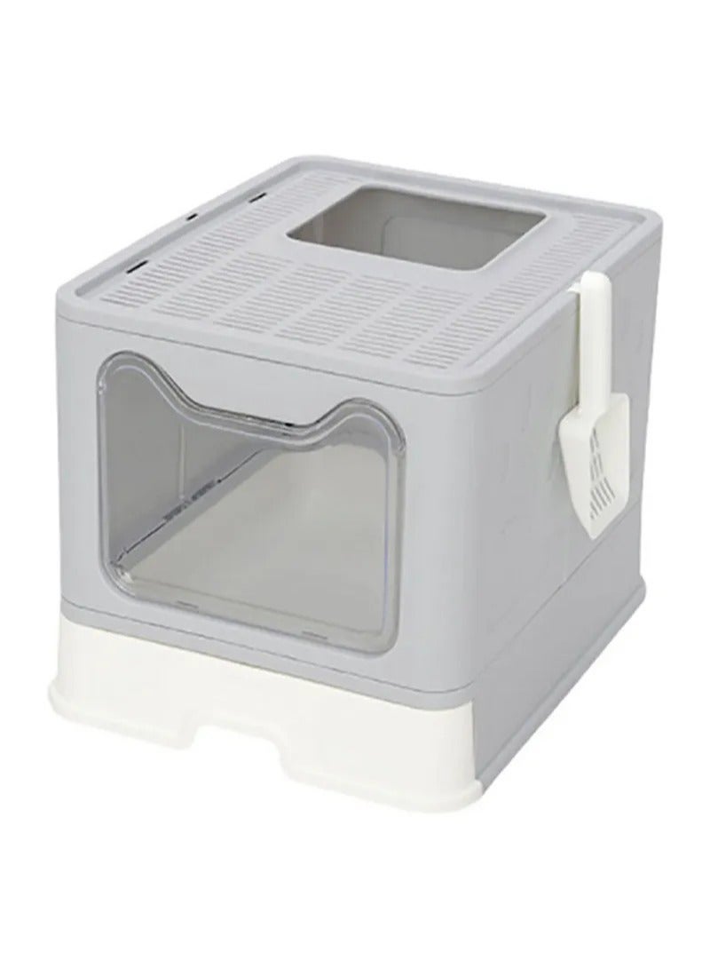 BLOOMING TIME Two-Way Foldable Drawer Type Cat Litter Box Grey - Image 1