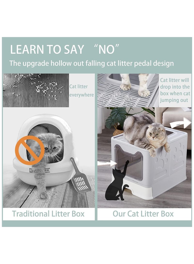 BLOOMING TIME Two-Way Foldable Drawer Type Cat Litter Box Grey - Image 2